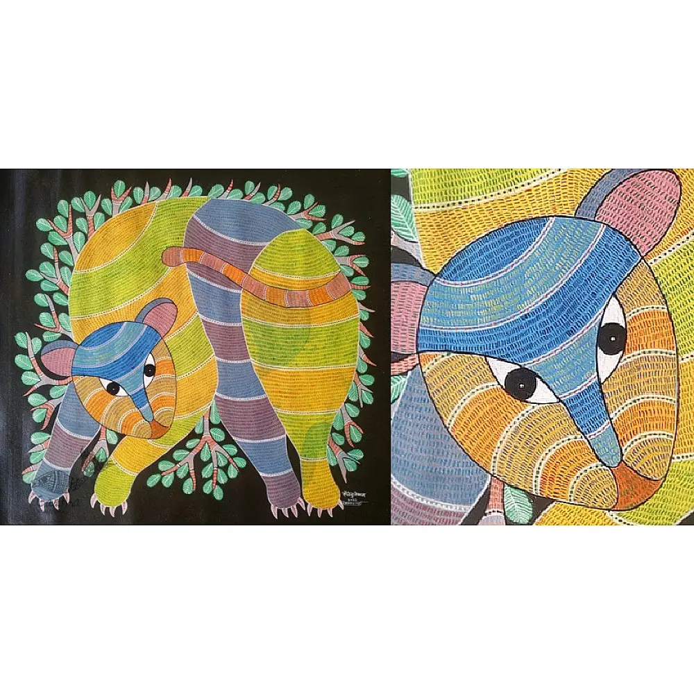 Gond Painting - indian art Wild Cat