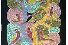 Gond Art ~ Hand Painted Gond Painting - Peahen & Peacock