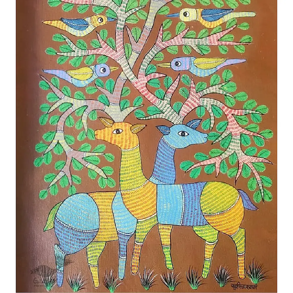 Gond Painting - indian art - Brown Deer
