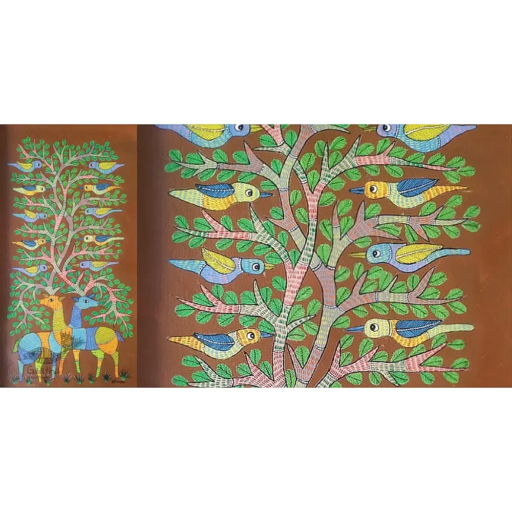 Gond Painting - indian art - Brown Deer