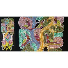 Gond Art ~ Hand Painted Gond Painting - Peahen & Peacock