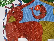 Gond Art | Elephant - Hand Painted Canvas Gond Painting ( 3 X 5 Feet )