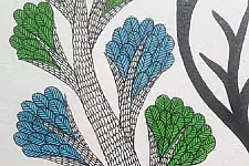 Gond Art | Mother deer with Baby deer - Hand Painted Gond Painting ( 11.5 x 15 inch )
