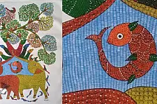 Gond Art | Elephant - Hand Painted Canvas Gond Painting ( 3 X 5 Feet )