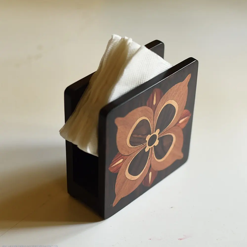 Flower inlay wooden Napkin Holder