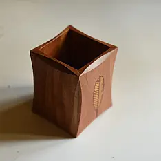 Wood & Wine - Wooden Cutlery Holder | Leaf Inlay