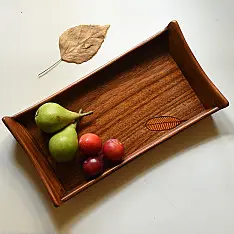 Wood & Wine - Wooden Serving Tray | Leaf Inlay