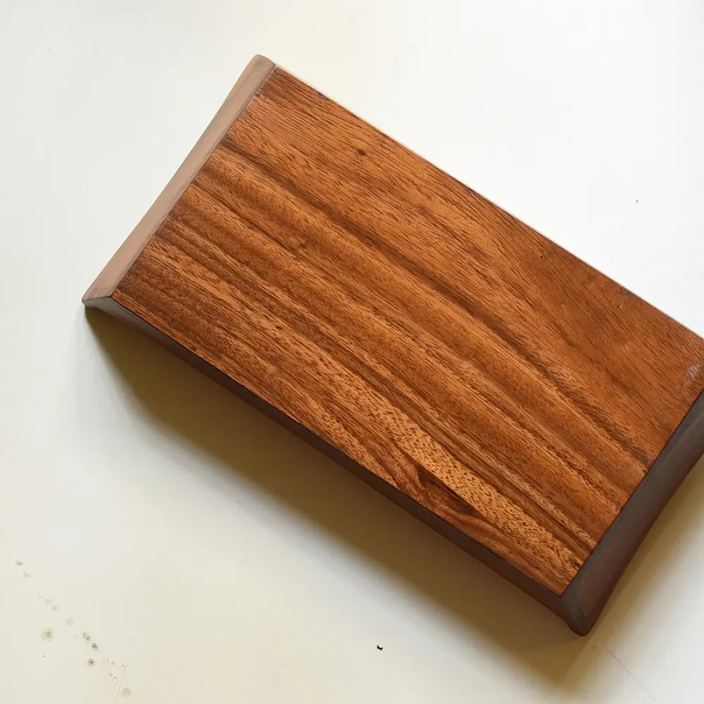 handmade wooden serving tray with leaf inlay design