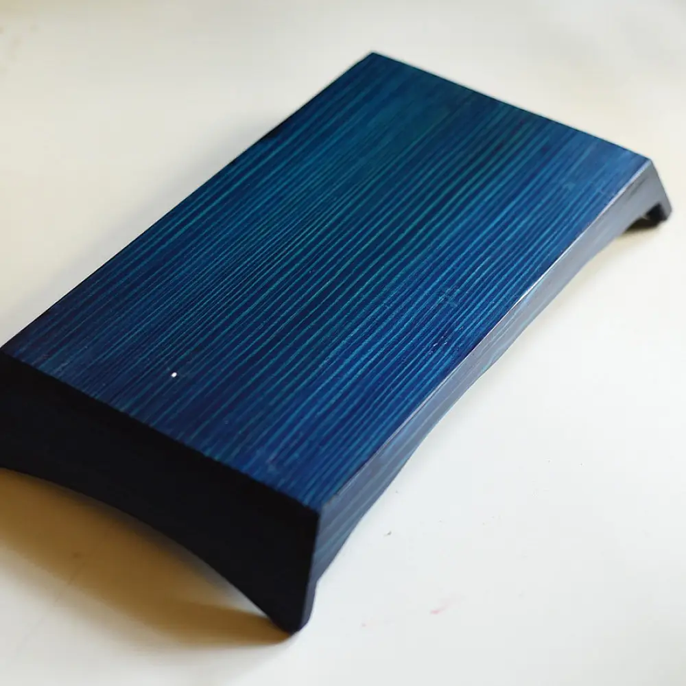 handmade wooden serving tray in teal blue textured finish