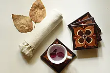 Wood & Wine - Wooden Coaster | Flower (Set of Four)