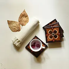 Wood & Wine - Wooden Coaster | Flower (Set of Four)