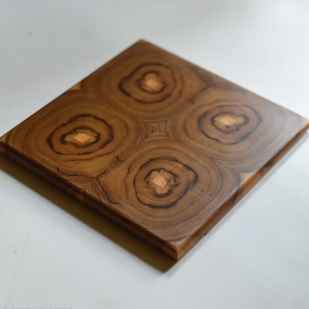 handmade wooden trivet with carved circular quadrant pattern