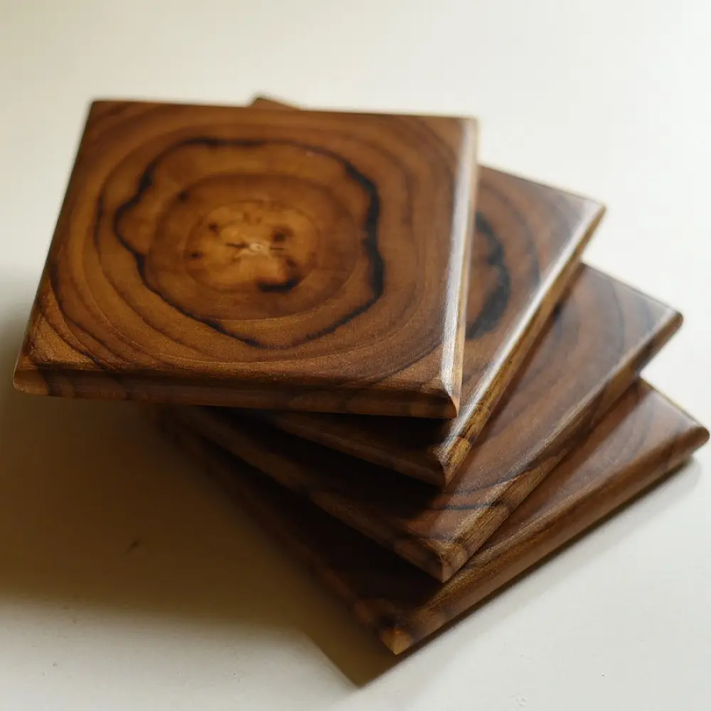 handmade square natural tree ring grain wooden coasters set of four