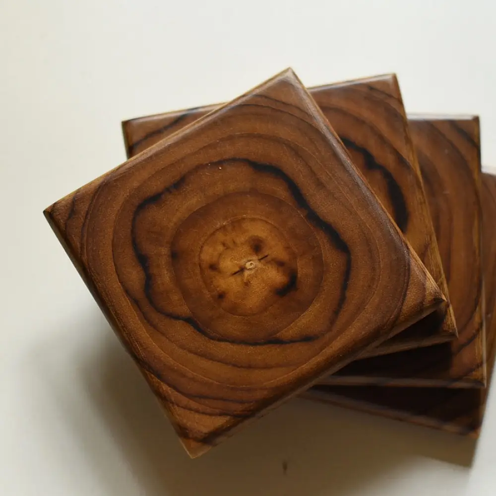 handmade square natural tree ring grain wooden coasters set of four