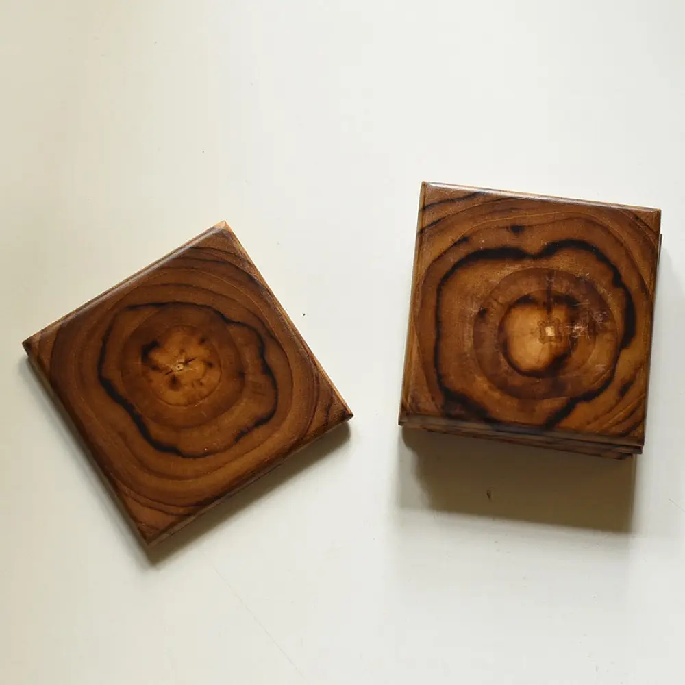 handmade square natural tree ring grain wooden coasters set of four