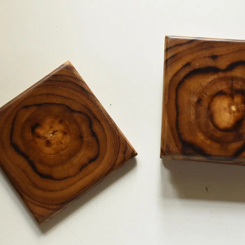 handmade square natural tree ring grain wooden coasters set of four