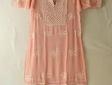 Chikankari Semi Stitched Kurti With Dupatta | Peach