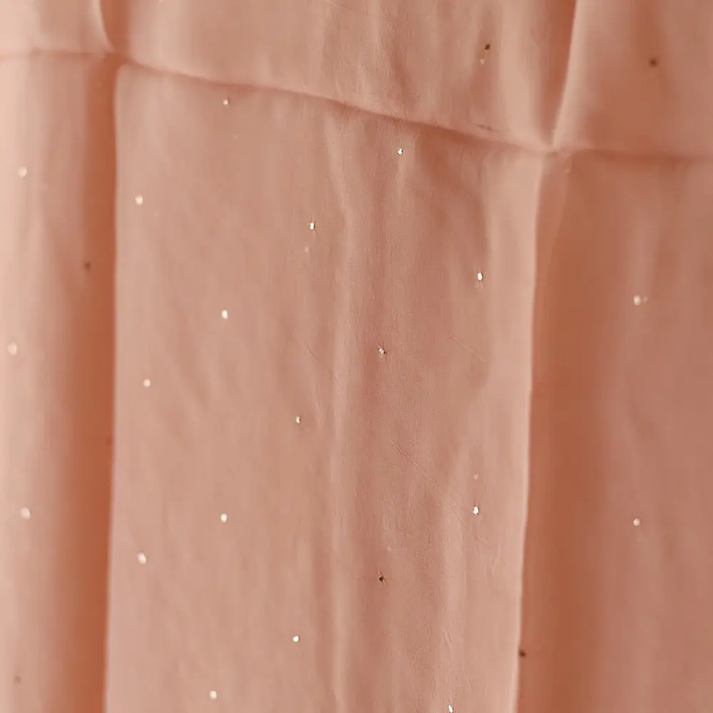 semi stitched viscose georgette kurti in delicate peach color featuring fine hand embroidered chikankari lattice yoke and all over floral motifs paired with a mukaish and lace detailed dupatta