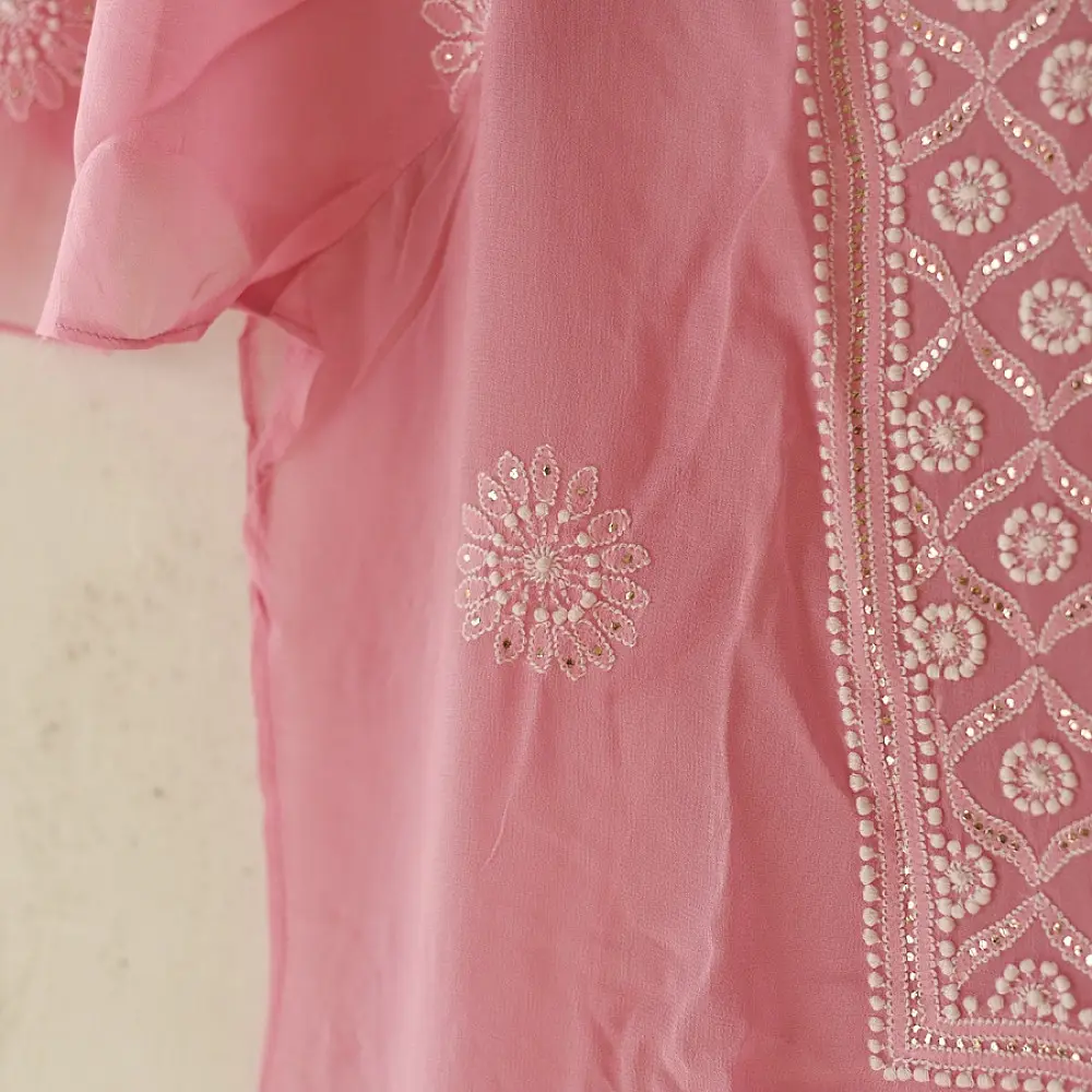 Buy Handcrafted Chikankari Semi Stitched Kurtas ~ Georgette