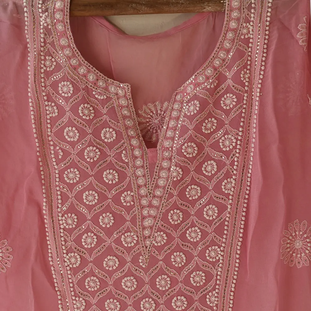 Buy Handcrafted Chikankari Semi Stitched Kurtas ~ Georgette
