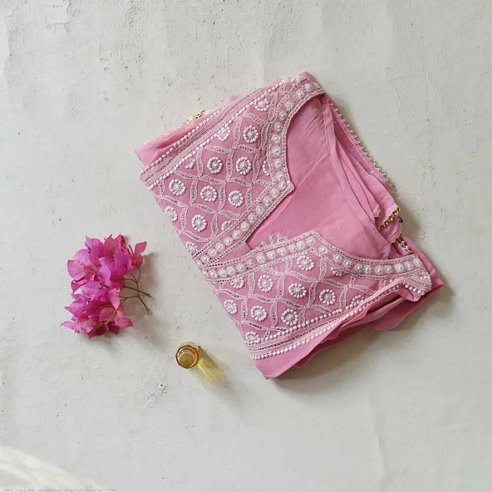 Buy Handcrafted Chikankari Semi Stitched Kurtas ~ Georgette