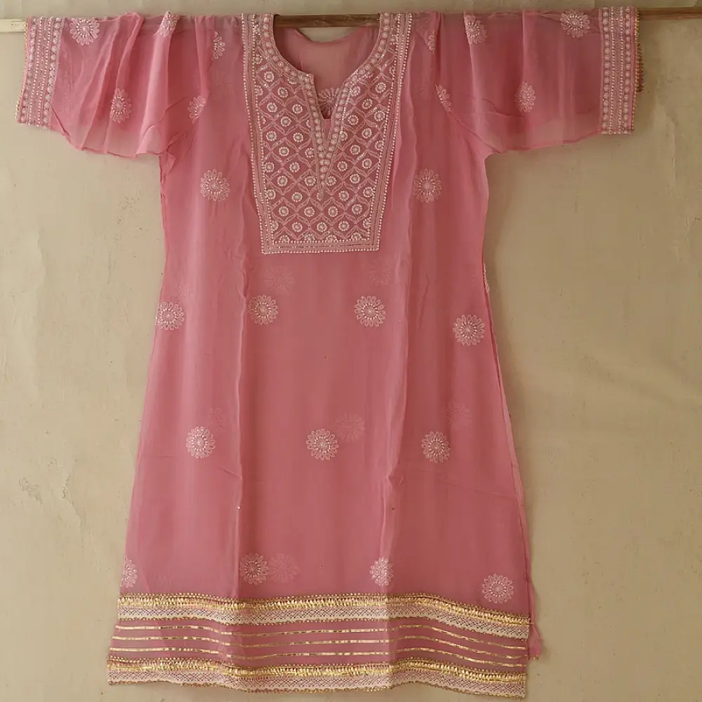 Buy Handcrafted Chikankari Semi Stitched Kurtas ~ Georgette