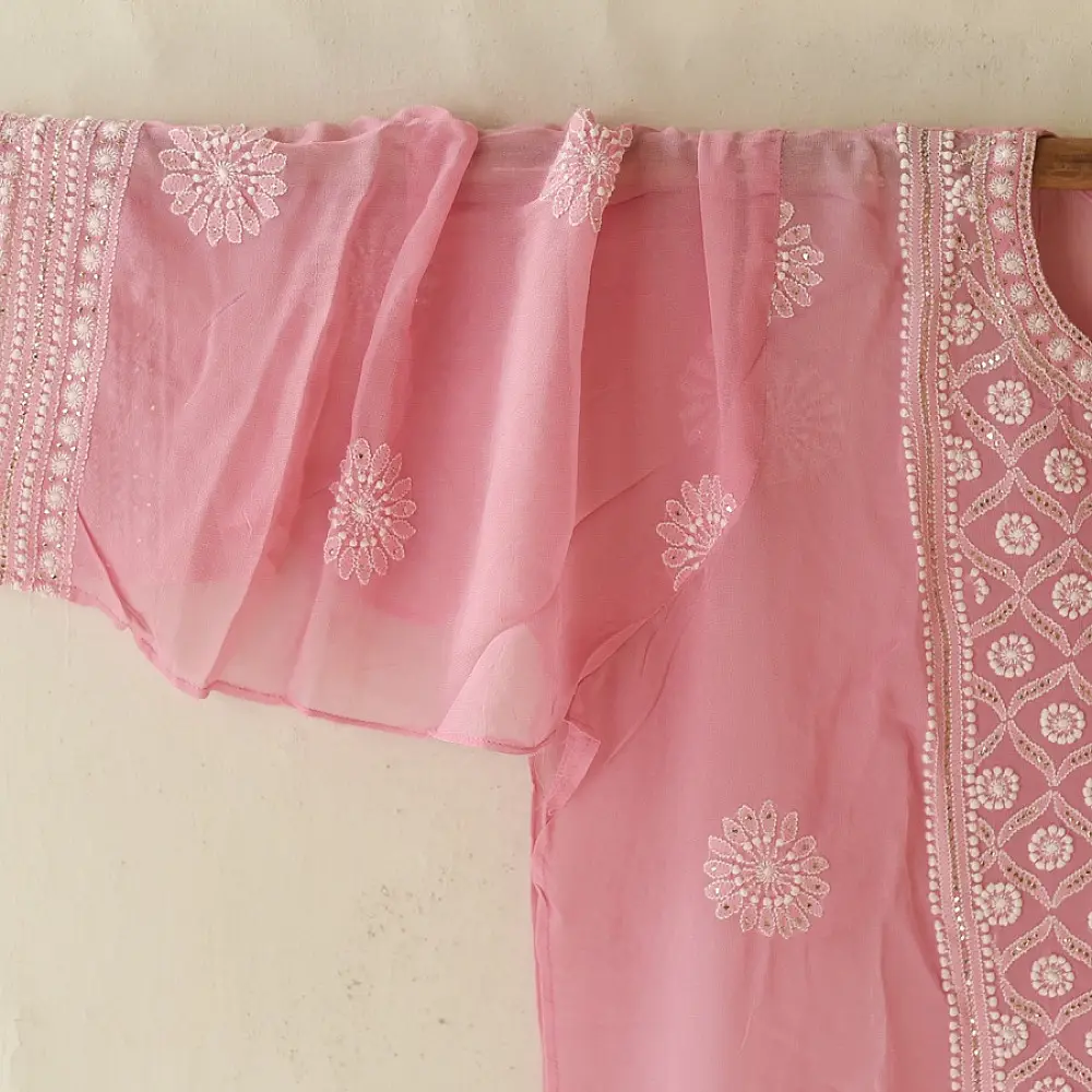 Buy Handcrafted Chikankari Semi Stitched Kurtas ~ Georgette