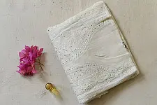 Chikankari & Mukaish | Semi Stitched Kurta & Dupatta ~ Ivory Grace