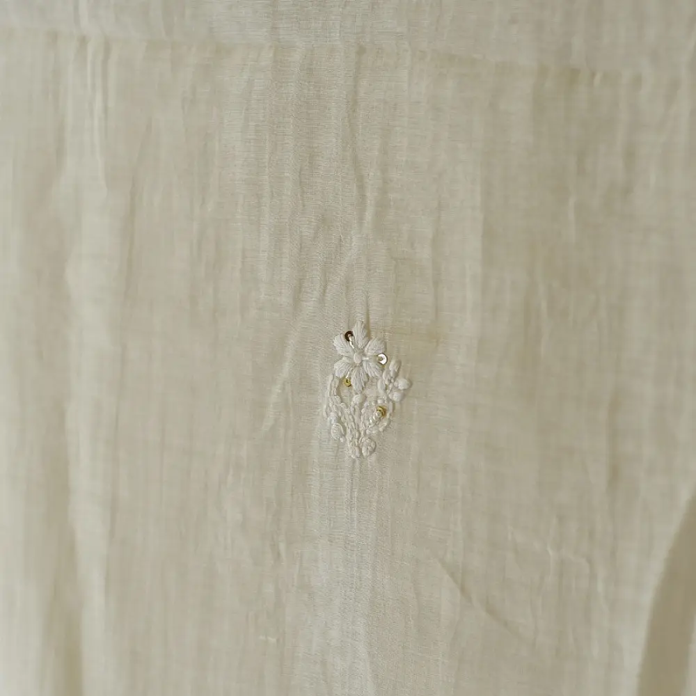 unstitched pure silk chanderi kurti fabric in luminous pearl white featuring hand embroidered chikankari resham work and delicate mukaish highlights   