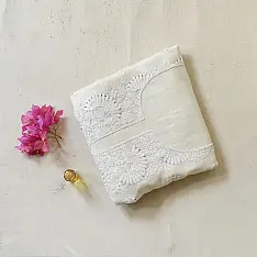 Chikankari & Mukish Kurta Fabric & Dupatta - Pearl White