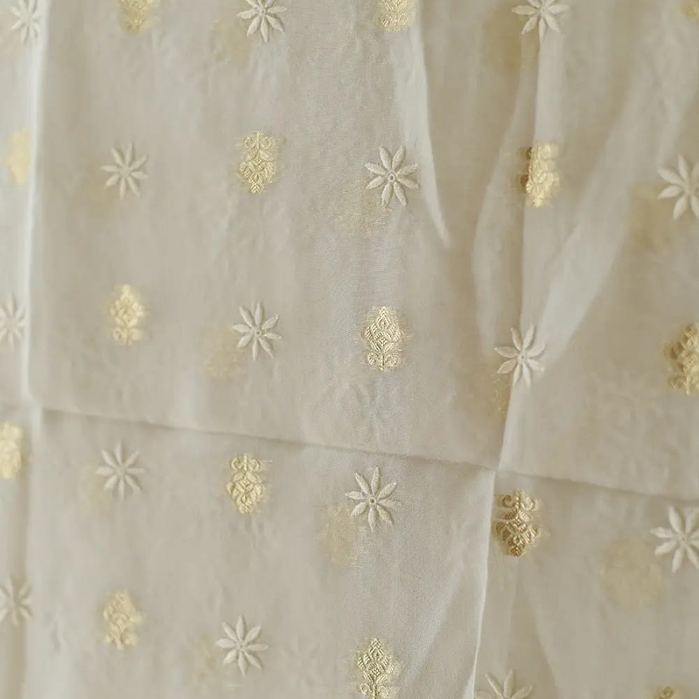 Buy Chanderi Kurta Fabric With Dupatta - White Green