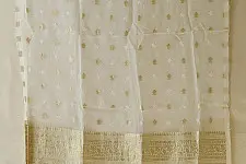 Handcrafted Chanderi Kurta Fabric With Dupatta - White Green