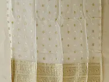 Handcrafted Chanderi Kurta Fabric With Dupatta - White Green