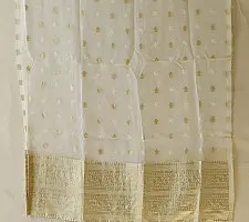 Handcrafted Chanderi Kurta Fabric With Dupatta - White Green