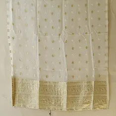 Handcrafted Chanderi Kurta Fabric With Dupatta - White Green