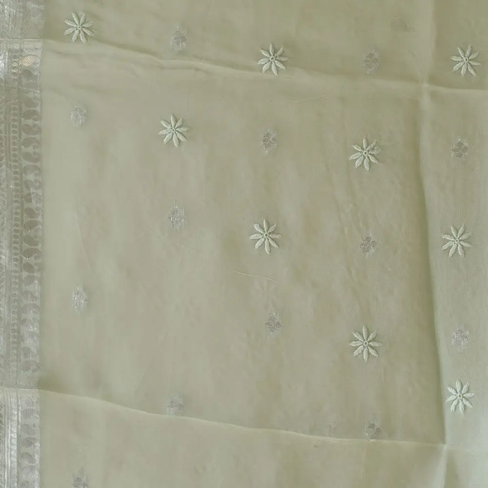 Buy Chanderi Kurta Fabric With Dupatta - Light Green