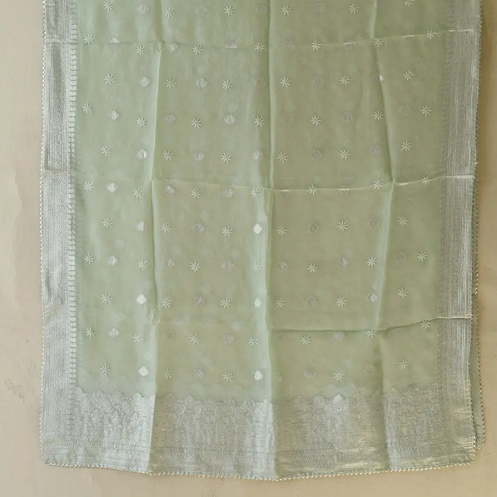 Buy Chanderi Kurta Fabric With Dupatta - Light Green