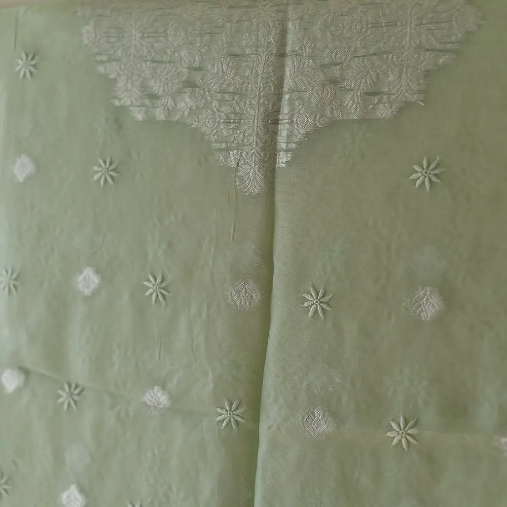 Buy Chanderi Kurta Fabric With Dupatta - Light Green