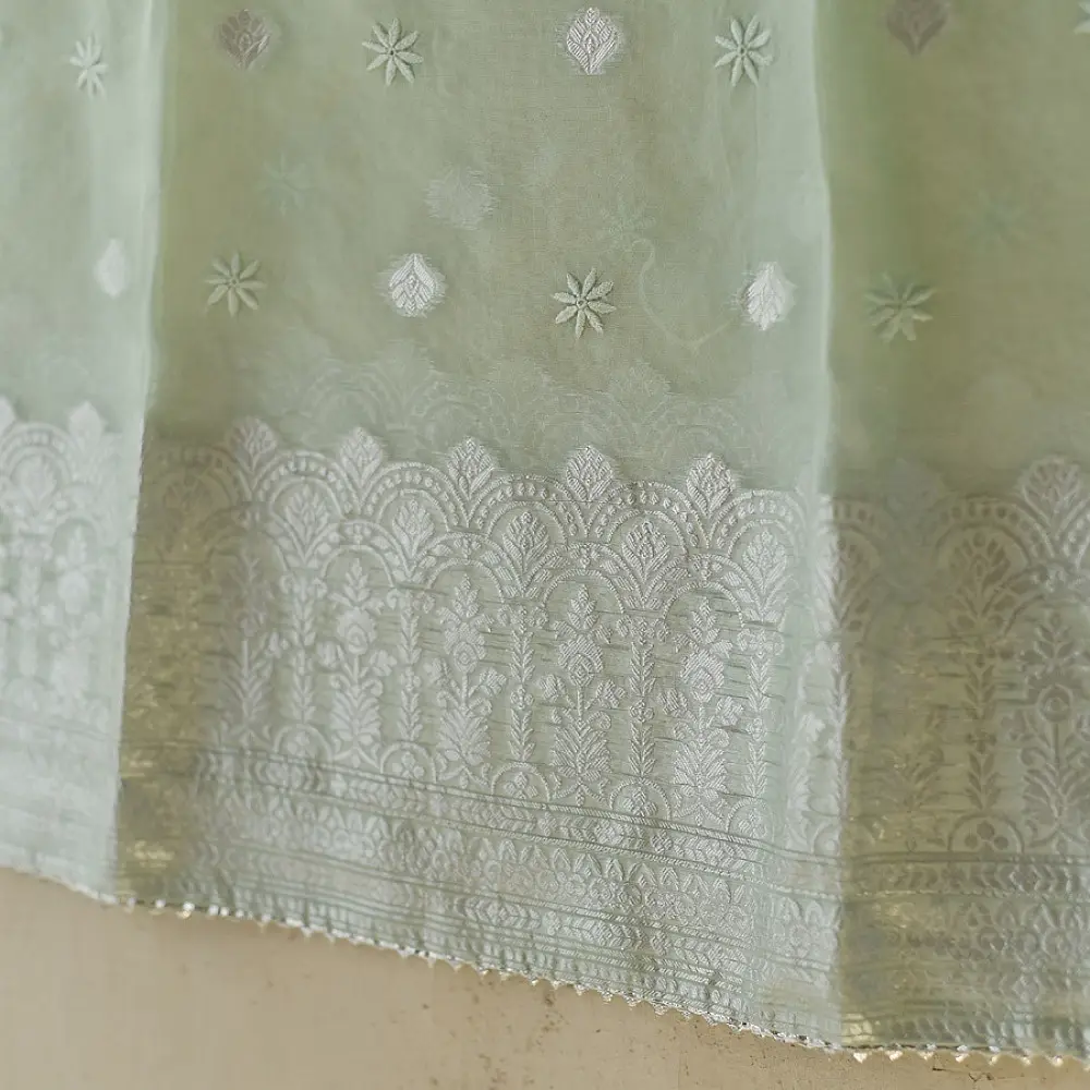 Buy Chanderi Kurta Fabric With Dupatta - Light Green