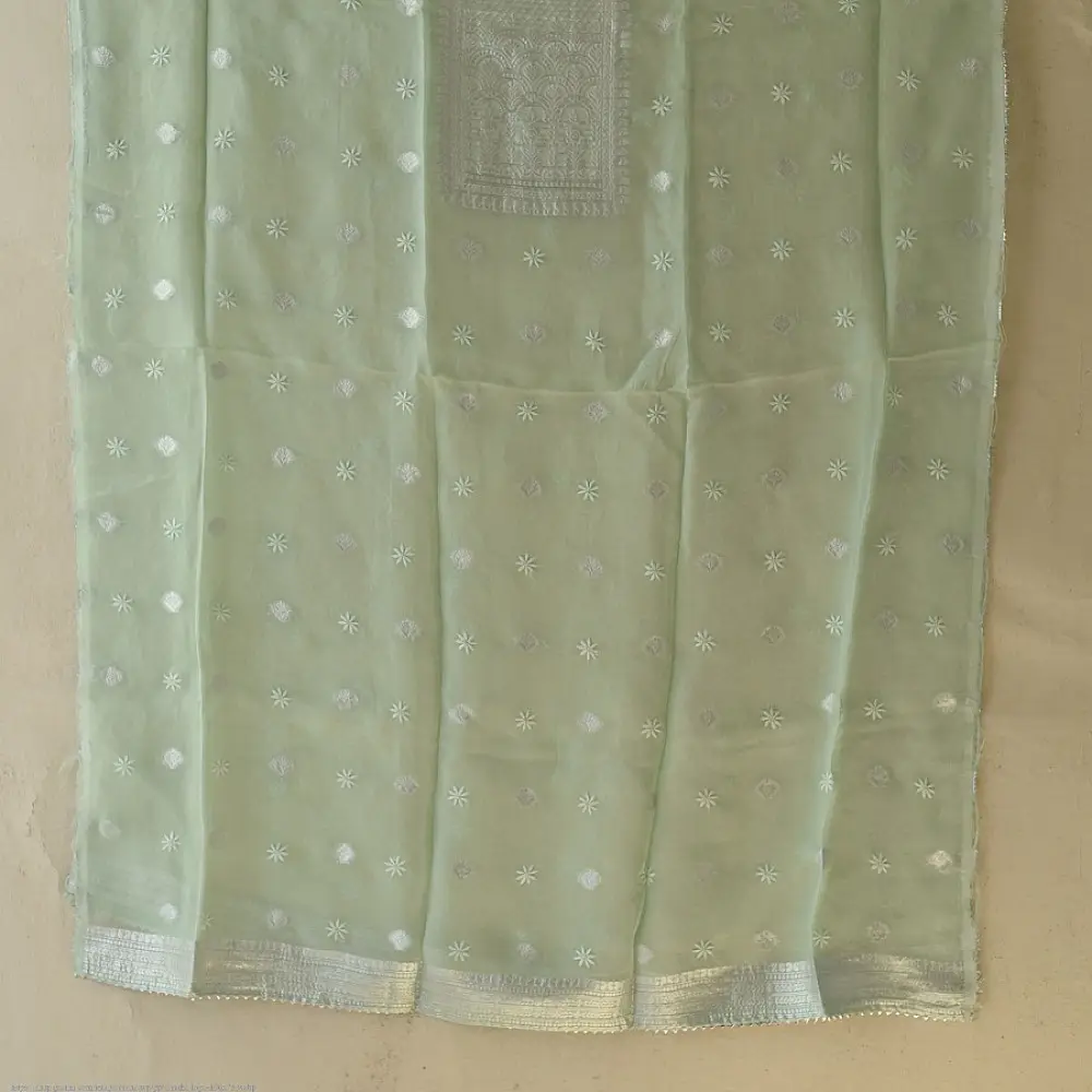 Buy Chanderi Kurta Fabric With Dupatta - Light Green