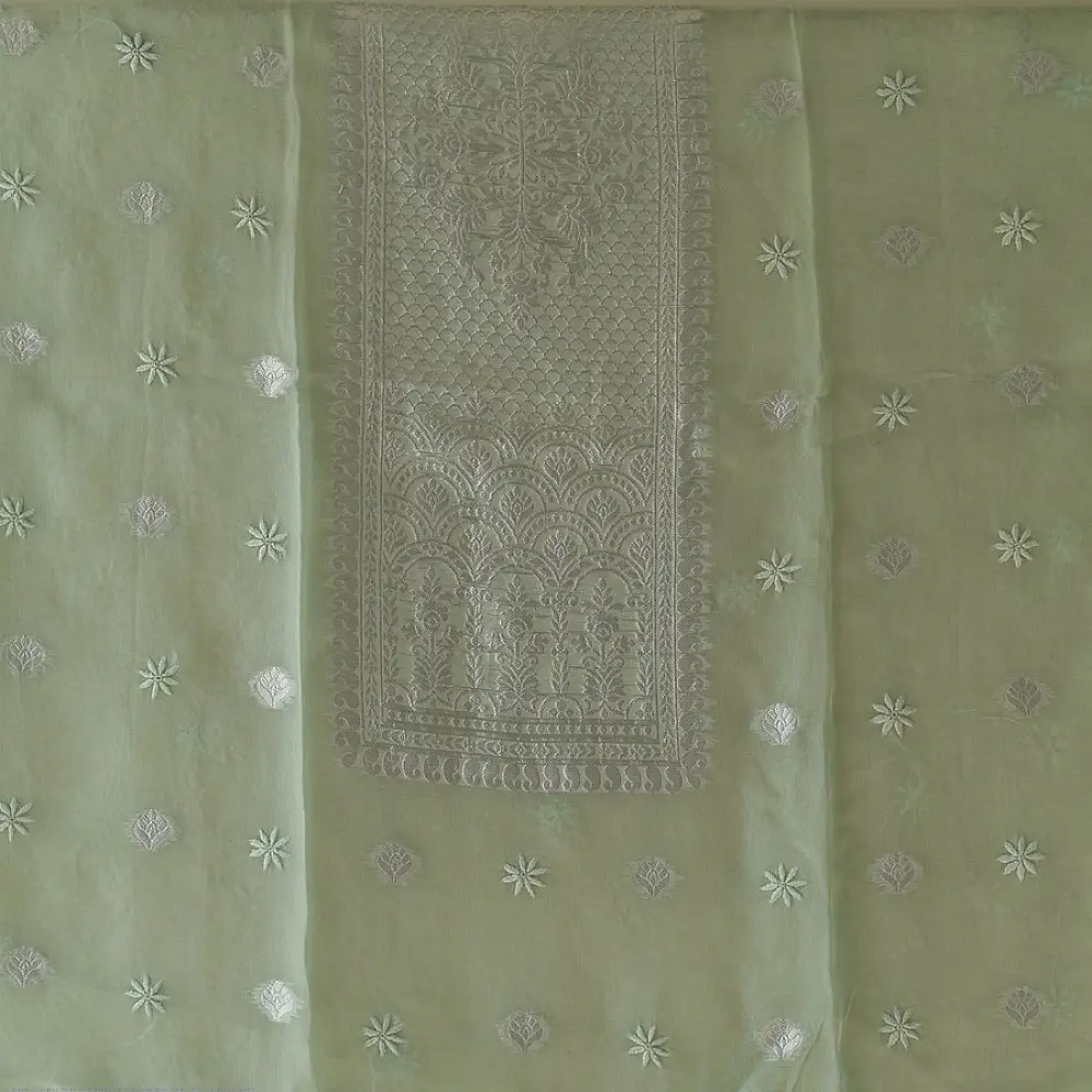 Buy Chanderi Kurta Fabric With Dupatta - Light Green