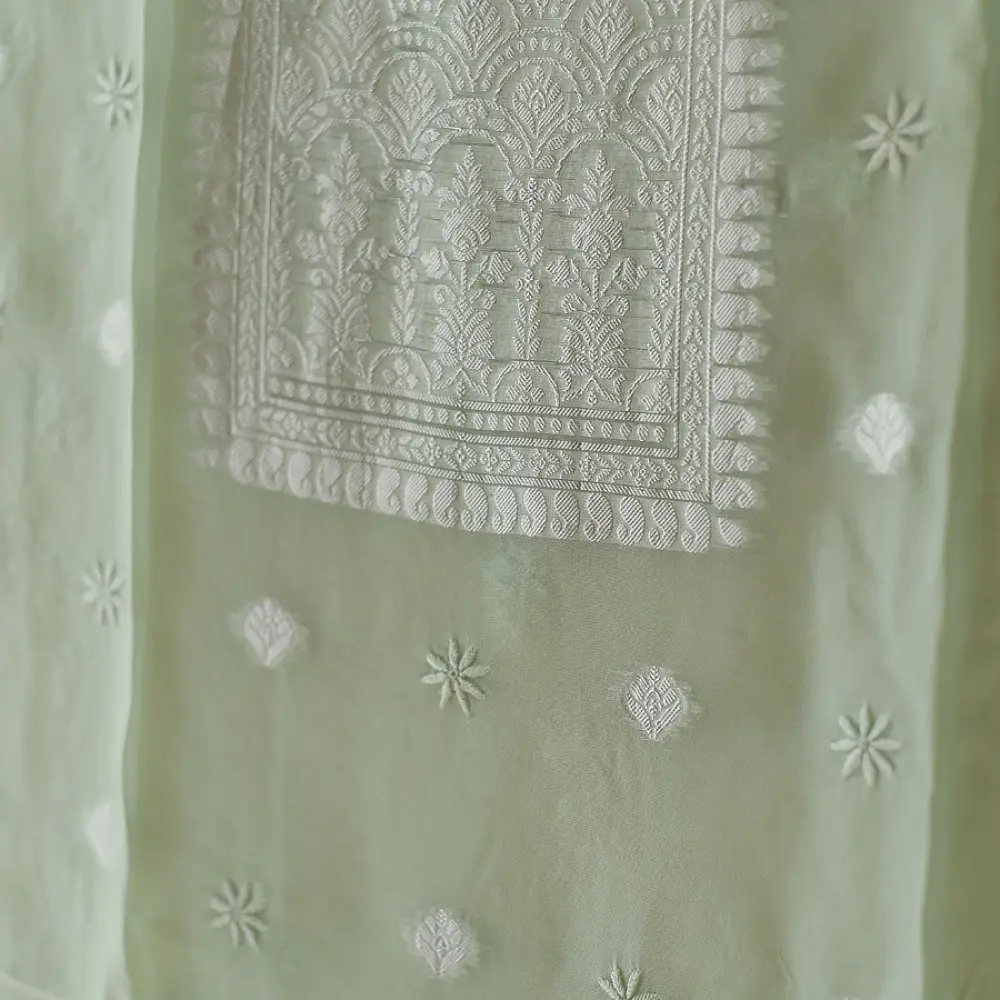 Buy Chanderi Kurta Fabric With Dupatta - Light Green