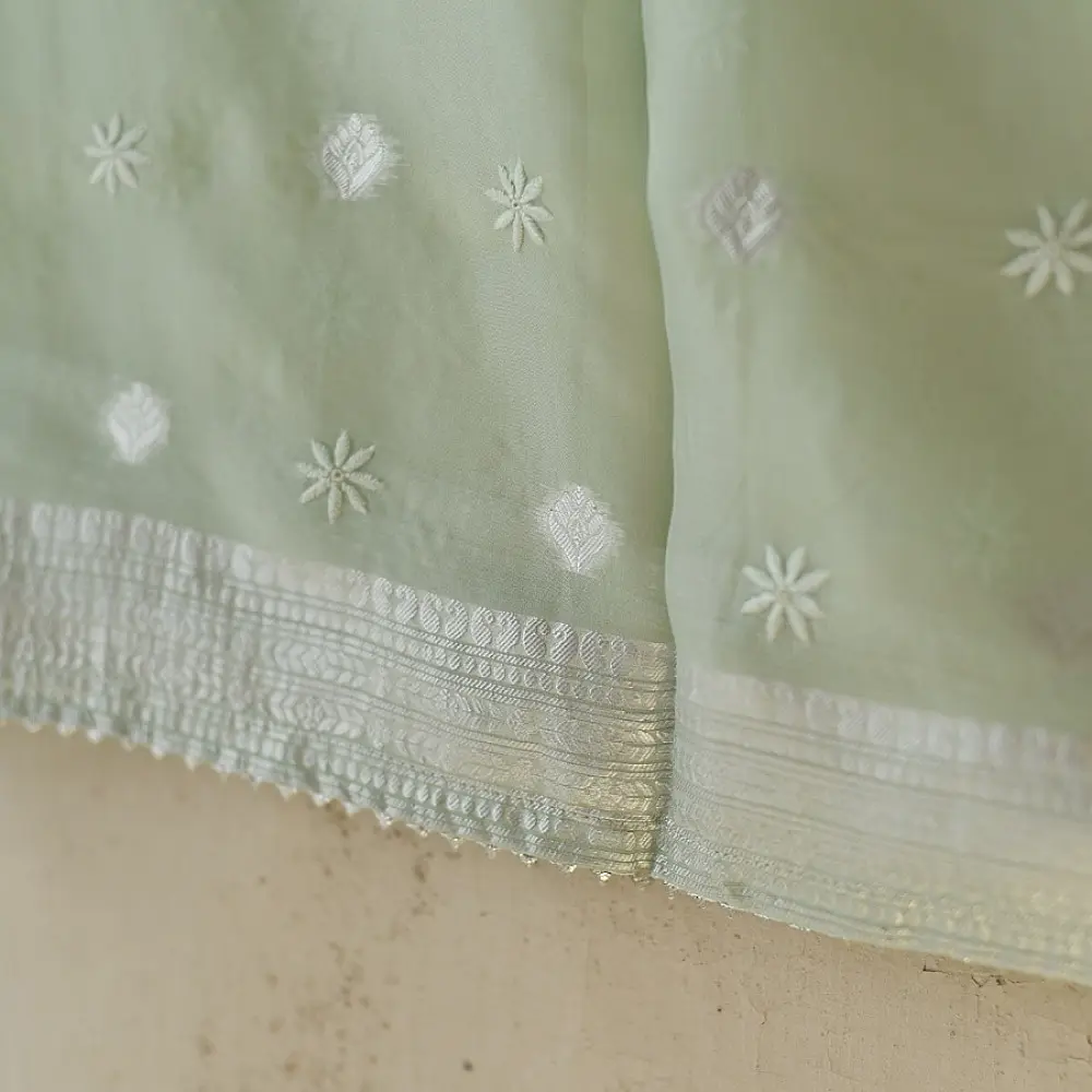 Buy Chanderi Kurta Fabric With Dupatta - Light Green