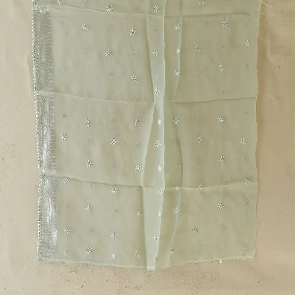 Buy Chanderi Kurta Fabric With Dupatta - Light Green