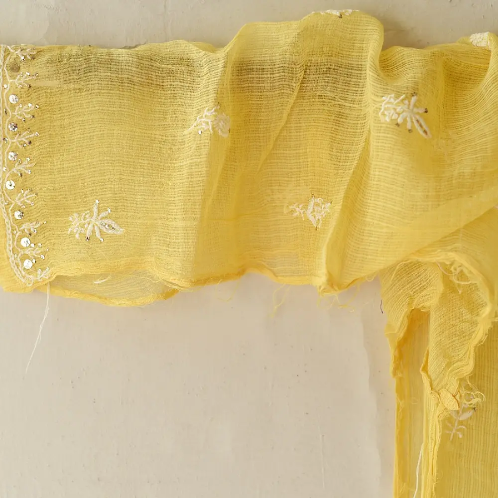 Buy Handcrafted Chikankari Semi Stitched Kurtas ~ Kota Light Yellow