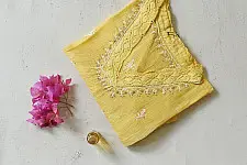 Handcrafted Chikankari Semi Stitched Kurtas ~ Kota Light Yellow 