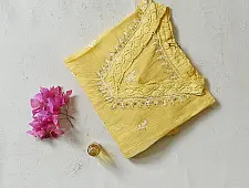 Handcrafted Chikankari Semi Stitched Kurtas ~ Kota Light Yellow 