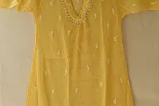 Handcrafted Chikankari Semi Stitched Kurtas ~ Kota Light Yellow 