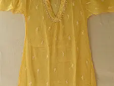 Handcrafted Chikankari Semi Stitched Kurtas ~ Kota Light Yellow 