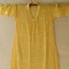 Handcrafted Chikankari Semi Stitched Kurtas ~ Kota Light Yellow 